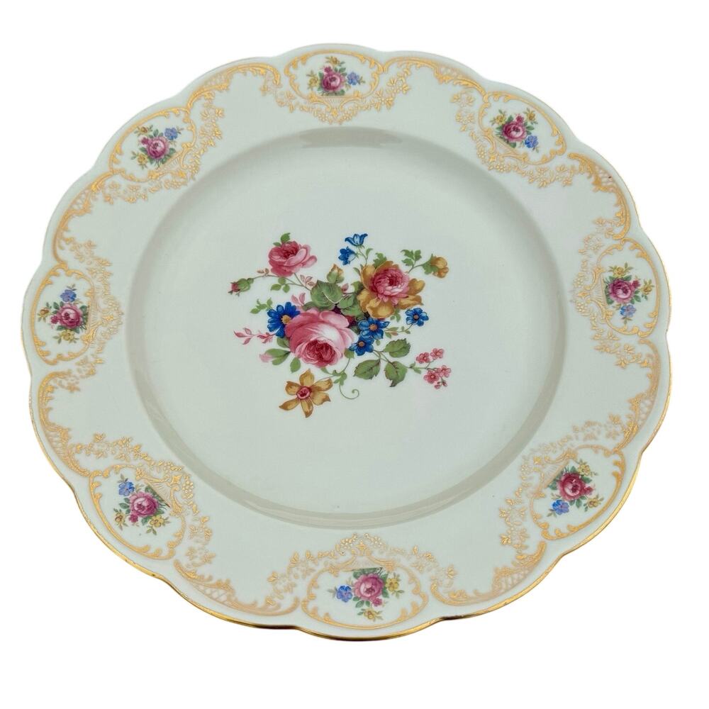 Vintage Royal Bayreuth Bavaria Floral China Plate - Gold Filigree Scalloped Edge